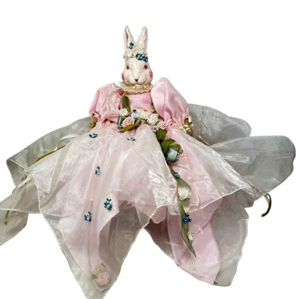 Dept 56 Easter Bunny Rabbit Doll Pink Satin Victorian Dress Floral Lace 18